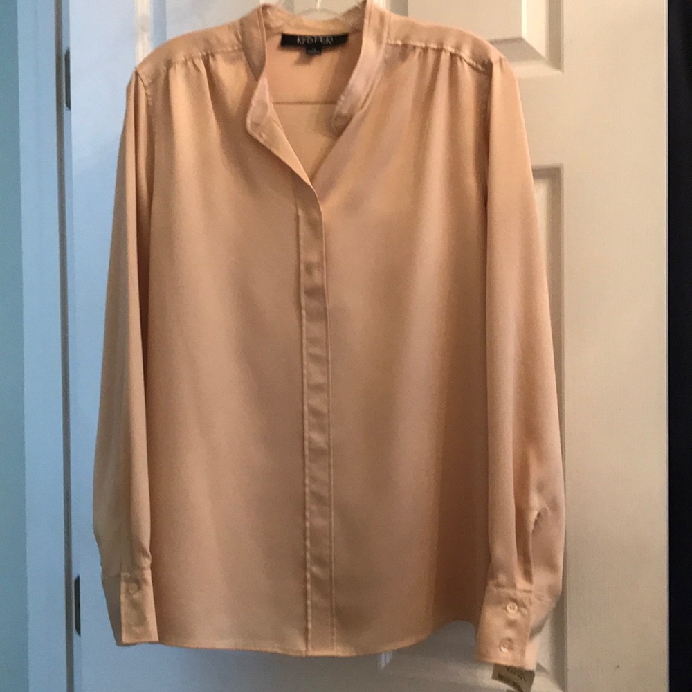 KASPER Beige Poly Tunic Career Blouse 10 44 $49